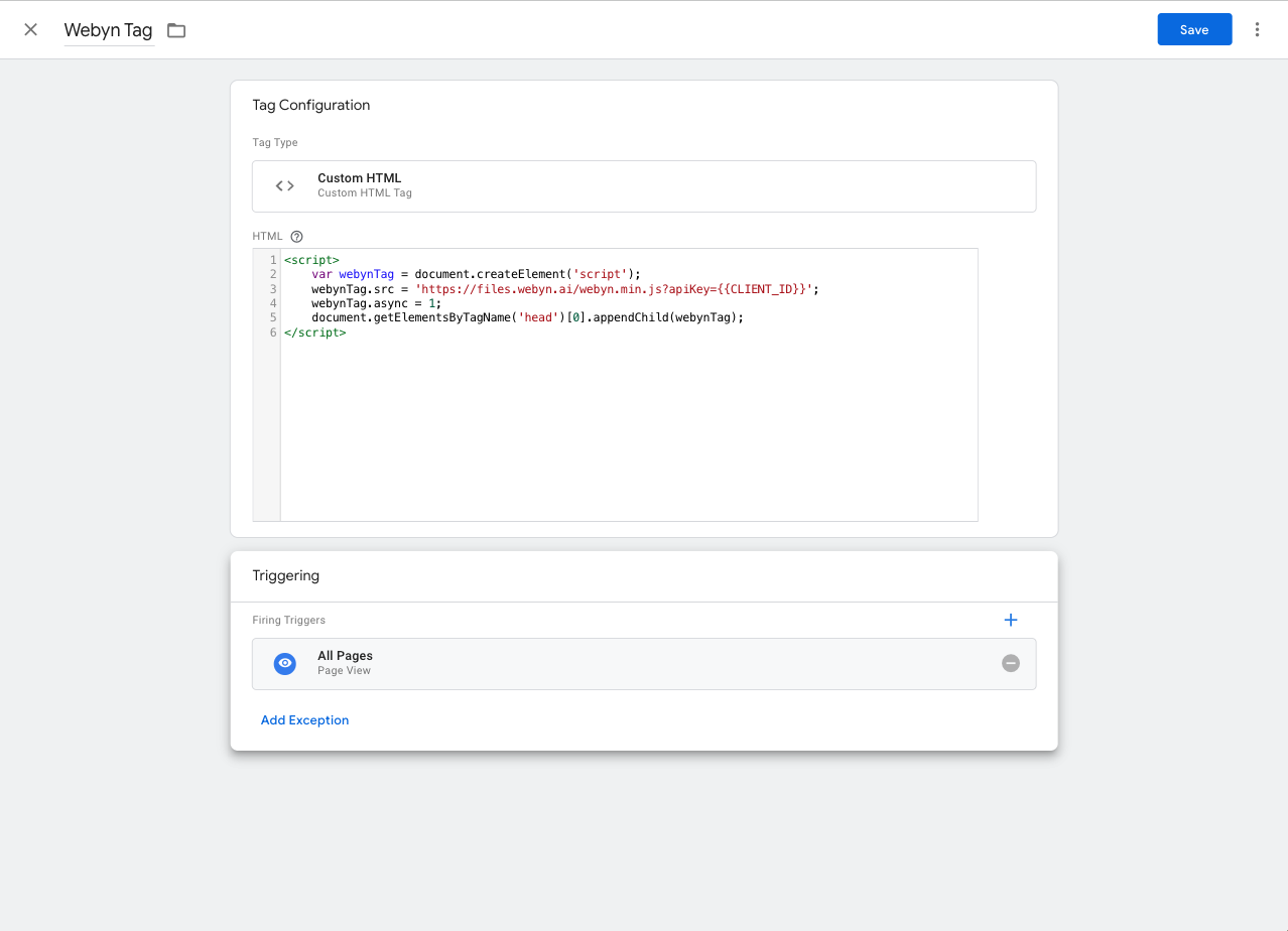 Configure the Webyn Plugin via Google Tag Manager